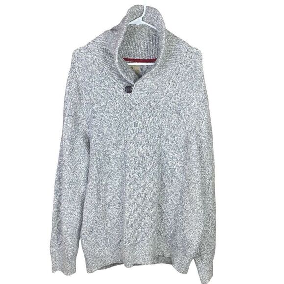 Wind River Men’s Large Stone Heather Gray Shawl Collar Cozy Cable Knit Sweater - Picture 1 of 4